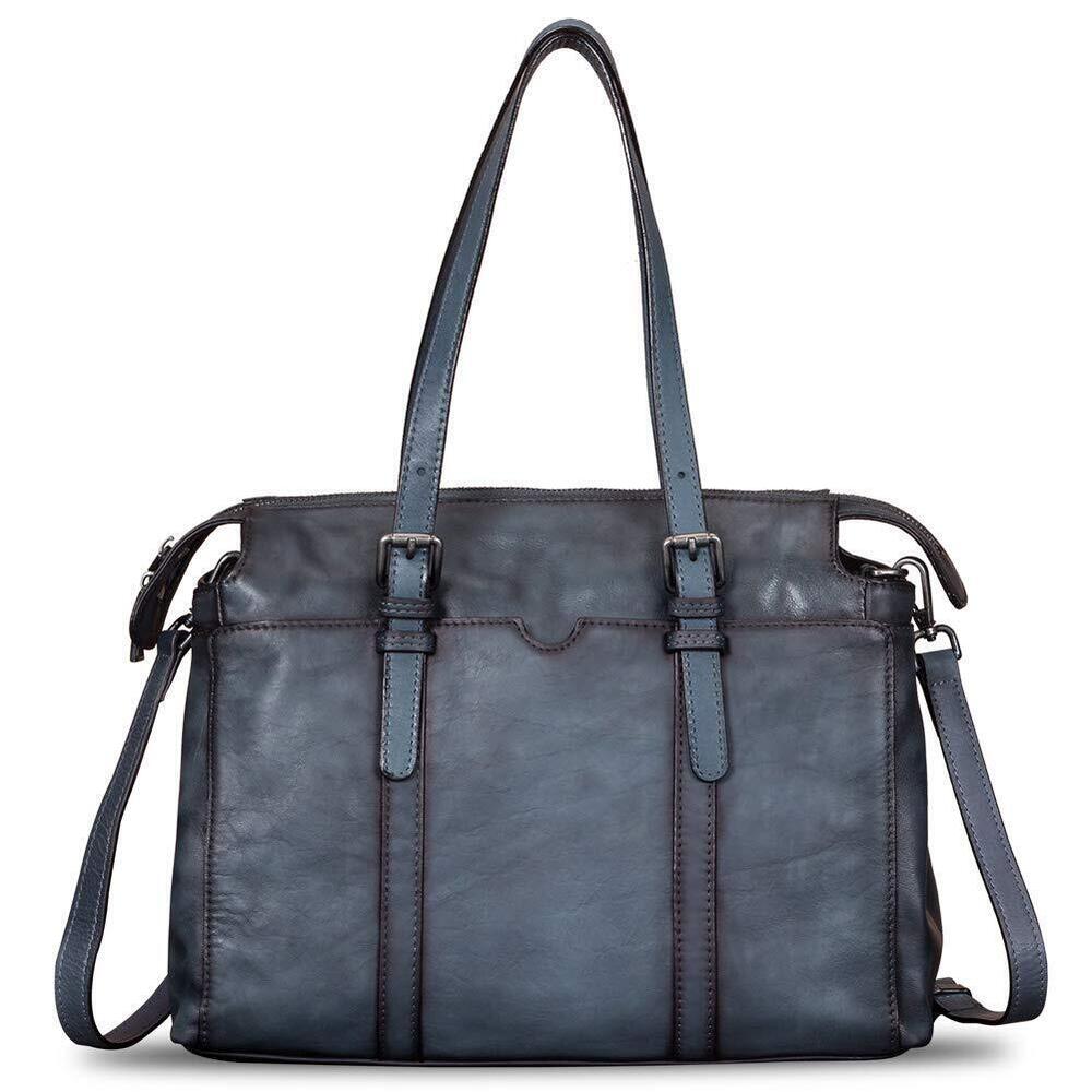 7514 Leather Handbag Vintage Handmade Top Handle Bag Crossbody Satchel Gray